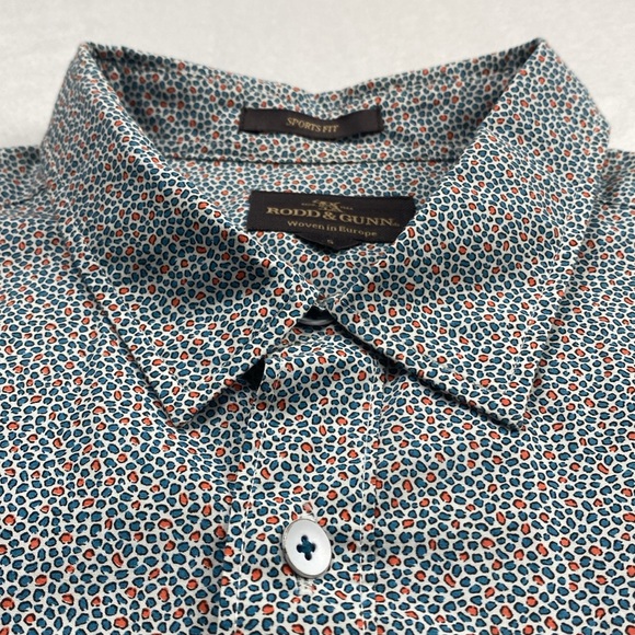 Rodd & Gunn Sports Fit Micro Pattern Short Sleeve Button Up (White/Blue/Orange) - Picture 7 of 16